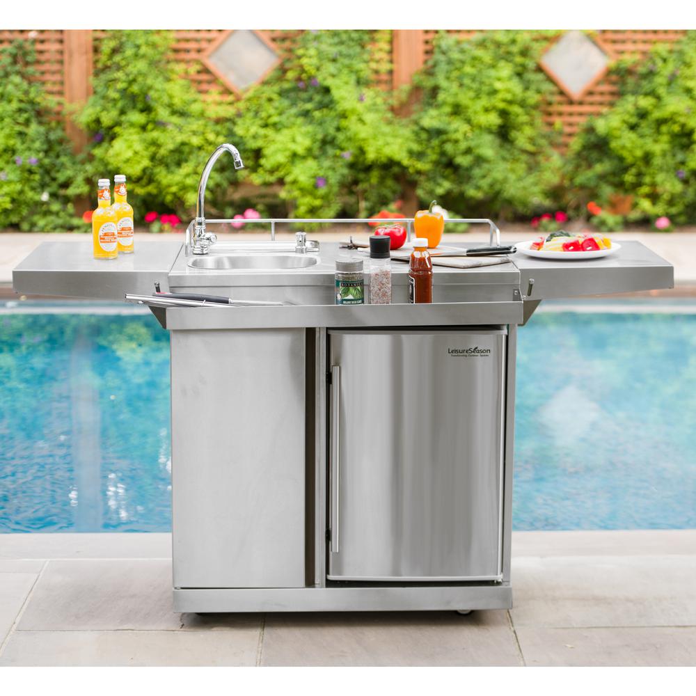 Leisure Season 62 In Stainless Steel Outdoor Kitchen Cart And Beverage Center With Fridge And Sink