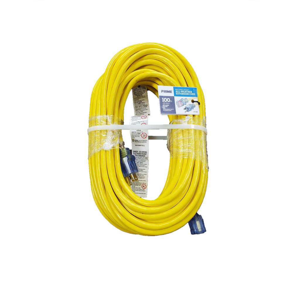 100 ft. 12/3 SJTOW Yellow Extension Cord with Power Light Indicator