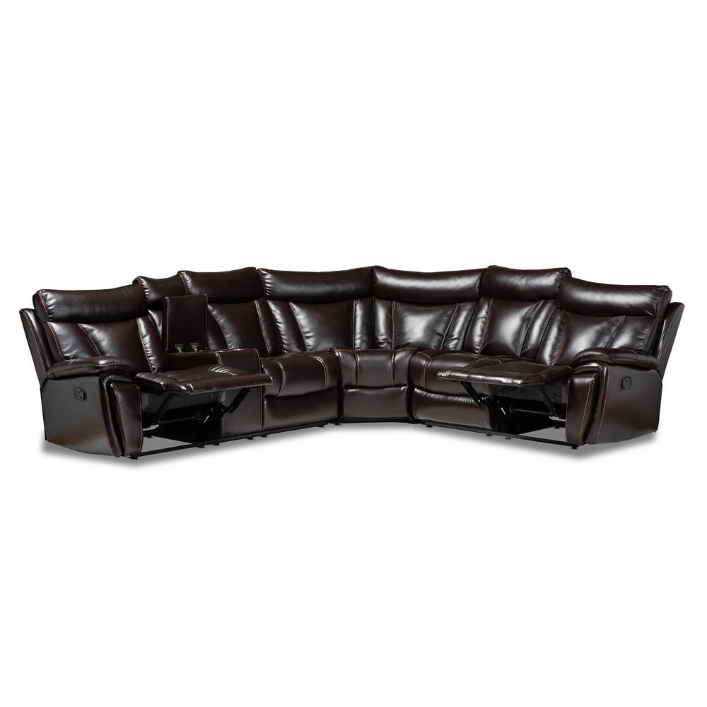 Baxton Studio Lewis 6 Piece Brown Faux Leather Seater Curved Reclining Sectional Sofa 163 10468 Hd The Home Depot - Leather Sectional Sofa With Recliner Baxton Studio Lewis 6 Piece Brown Faux Leather Seater Curved Reclining Sectional Sofa 163 10468 Hd The Home Depot - Leather Sectional Sofa With Recliner