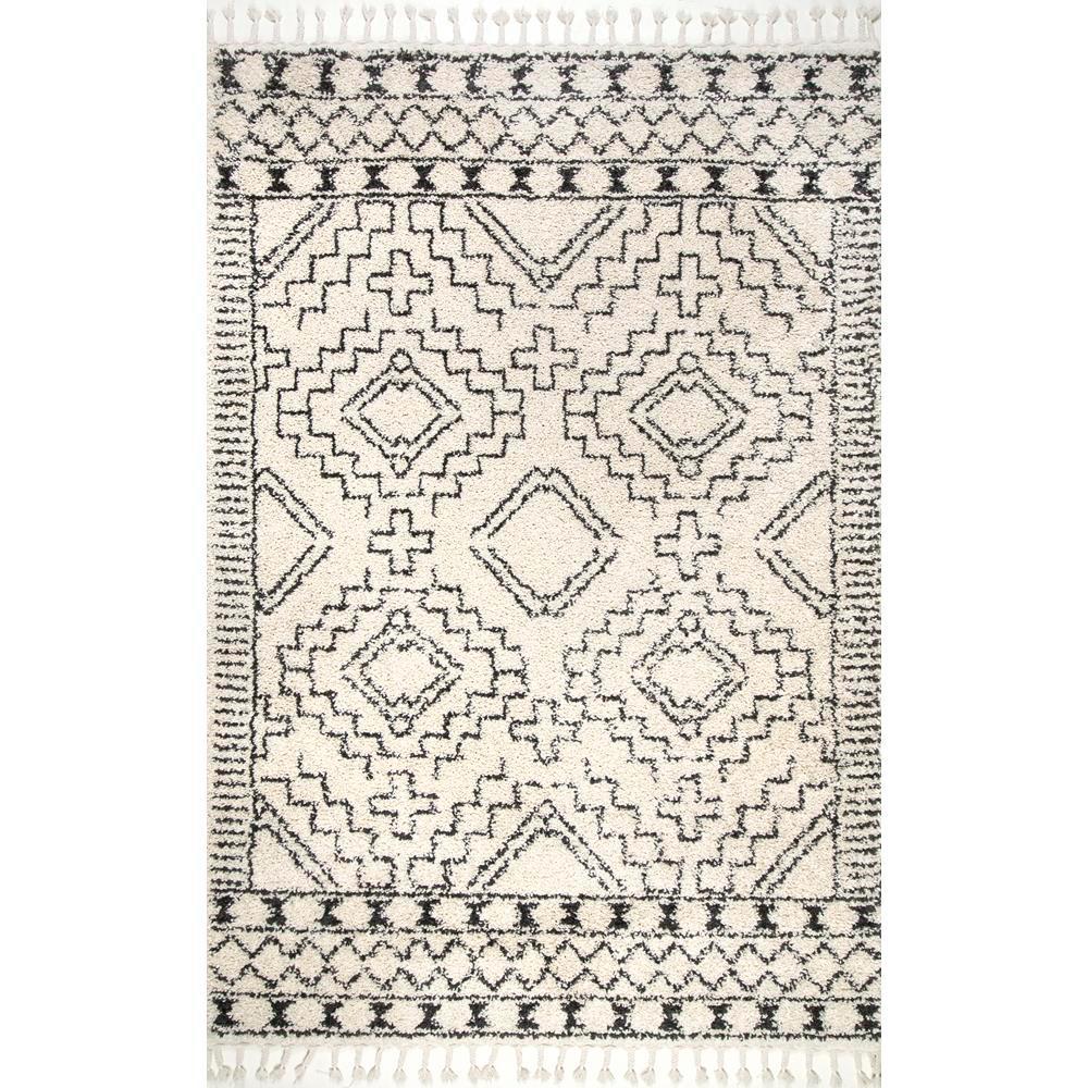 nuLOOM Vasiliki Moroccan Tribal Tassel Off-White 4 ft. x 6 ft. Area Rug ...