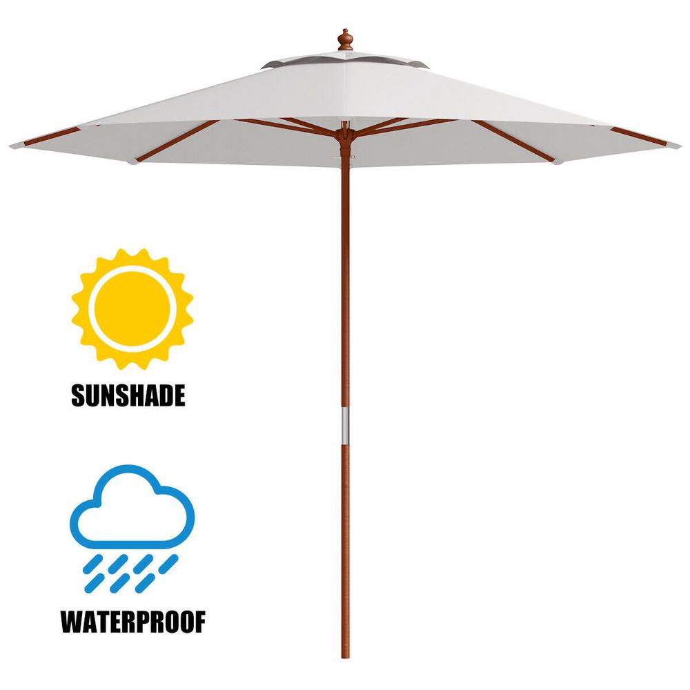 Costway Adjustable 10 Ft Wood Pole Market Wooden Patio Umbrella Outdoor Patio Garden Sun Shade In Beige Op3123 The Home Depot