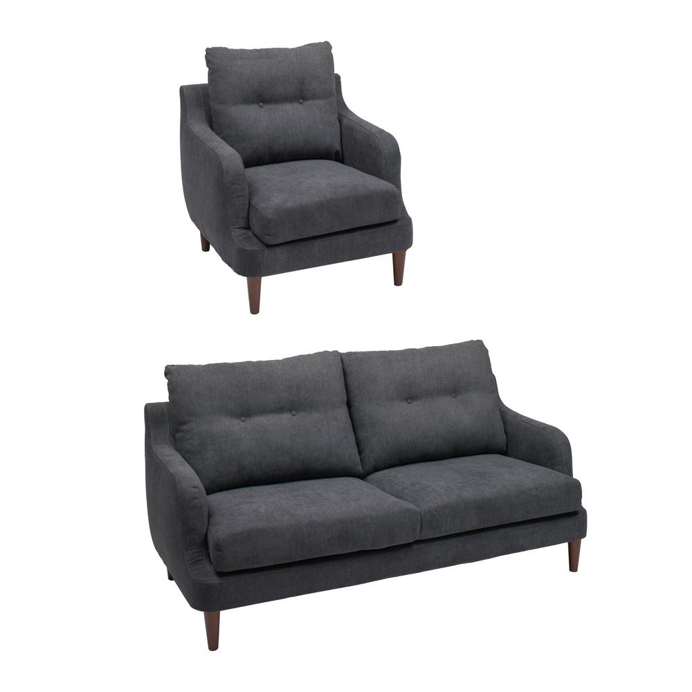 Corliving Blue Sofas Loveseats Living Room Furniture The Victoria Navy Blue Fabric 2 Piece Chair And Sofa Set