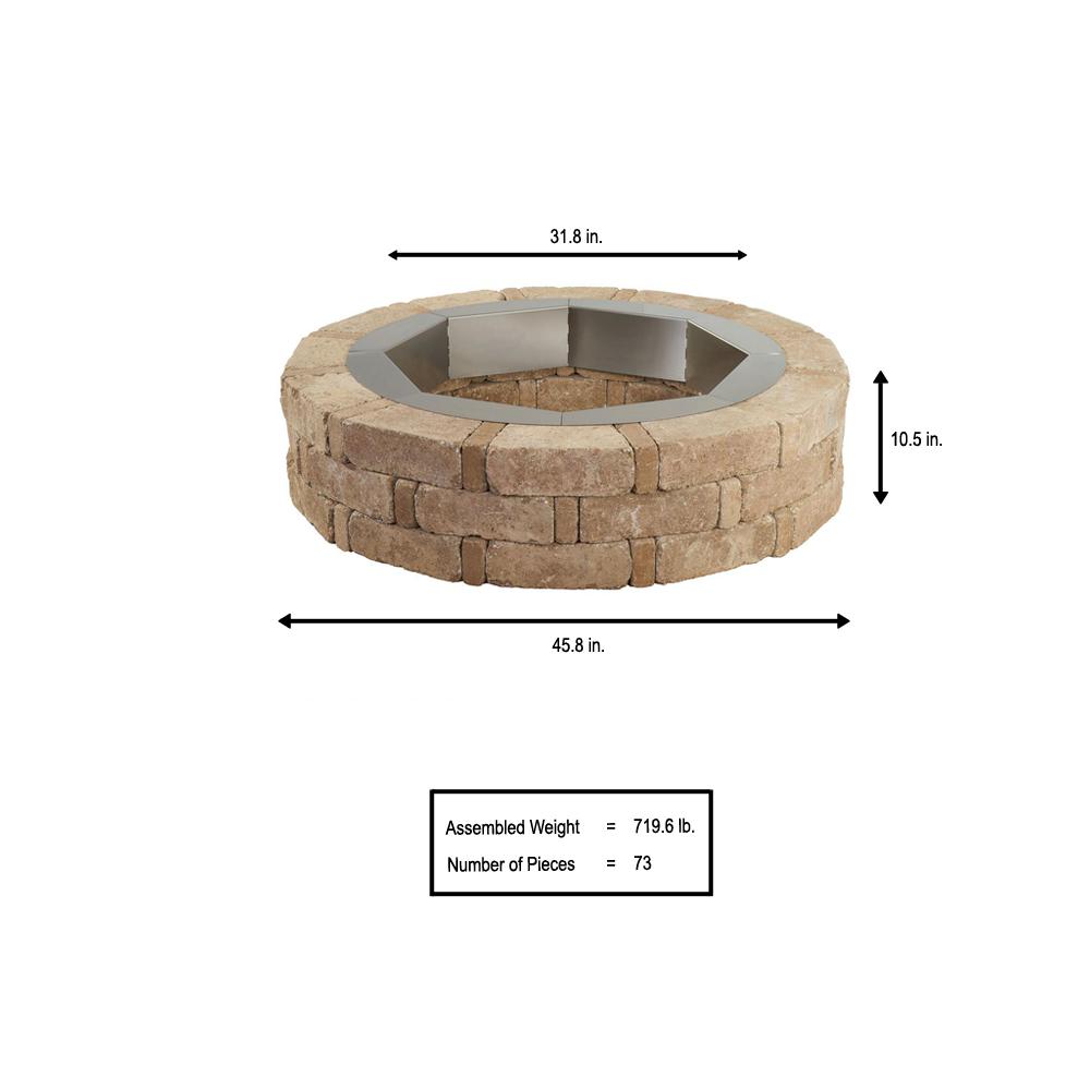 Pavestone Rumblestone 46 In X 10 5 In Round Concrete Fire Pit Kit No 1 In Cafe With Round Steel Insert Rsk55769 The Home Depot