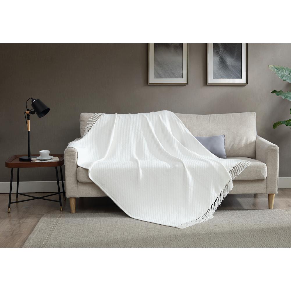 Unbranded 50 in. x 60 in. 100% Cotton White Knit Throw Blanket-** - The ...