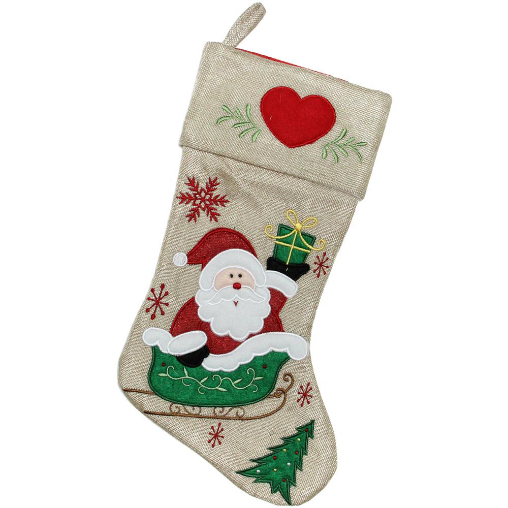 Northlight 18 In Burlap Santa Claus In Sleigh Embroidered