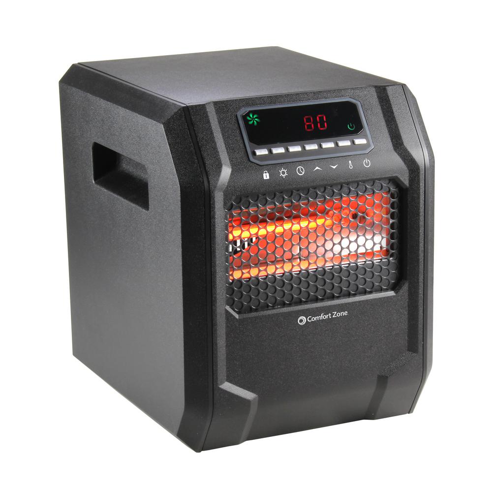 Comfort Zone 1 500 Watt Electric Digital Quartz Infrared Cabinet Space Heater With Remote Control In Black