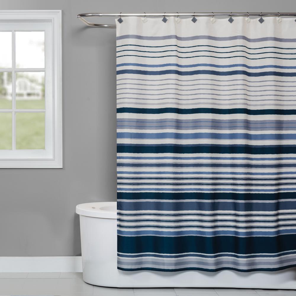 navy and tan shower curtain