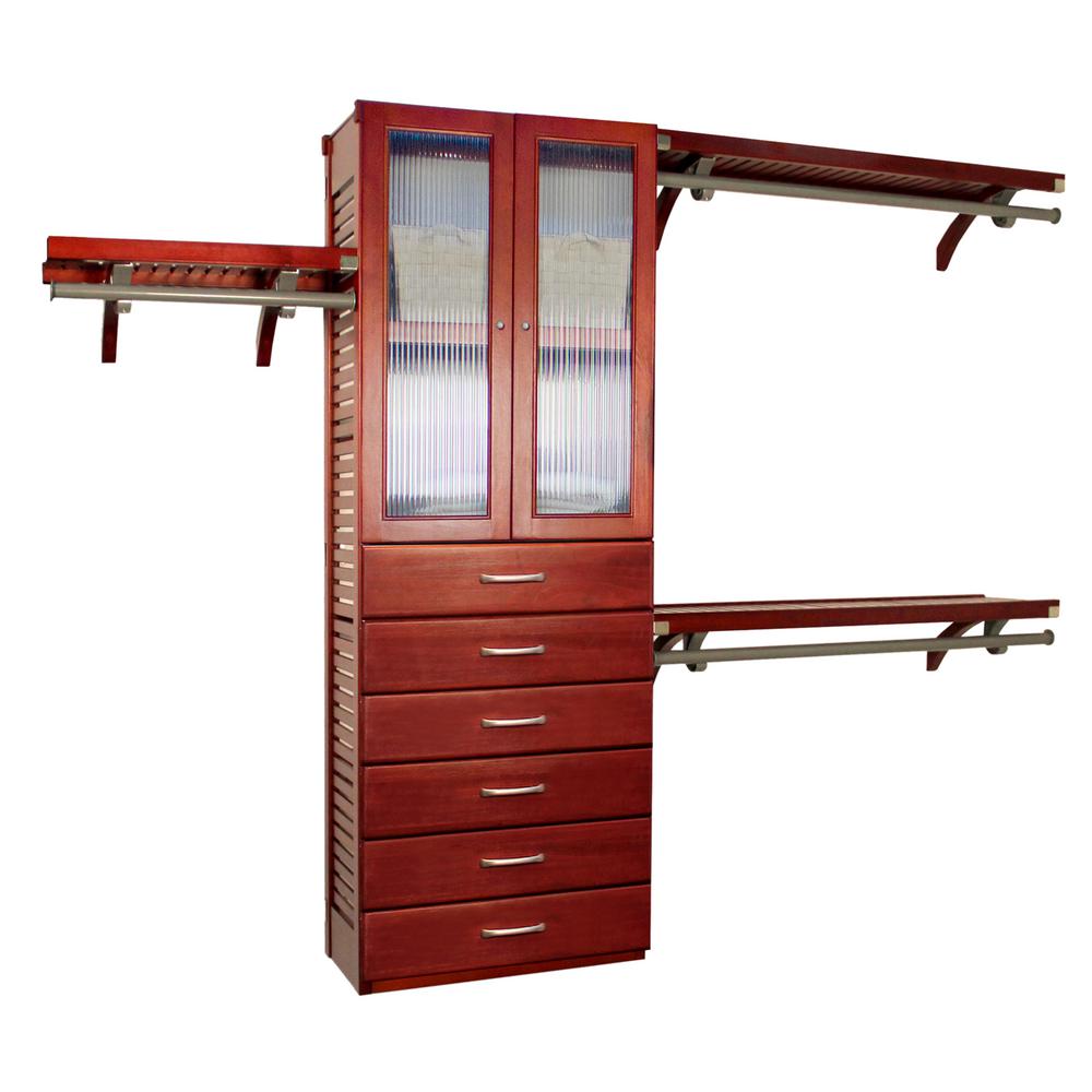 John Louis Home 12 in. Deep Premier Closet System with Doors and 6 Drawers (6 in. Deep) Red ...