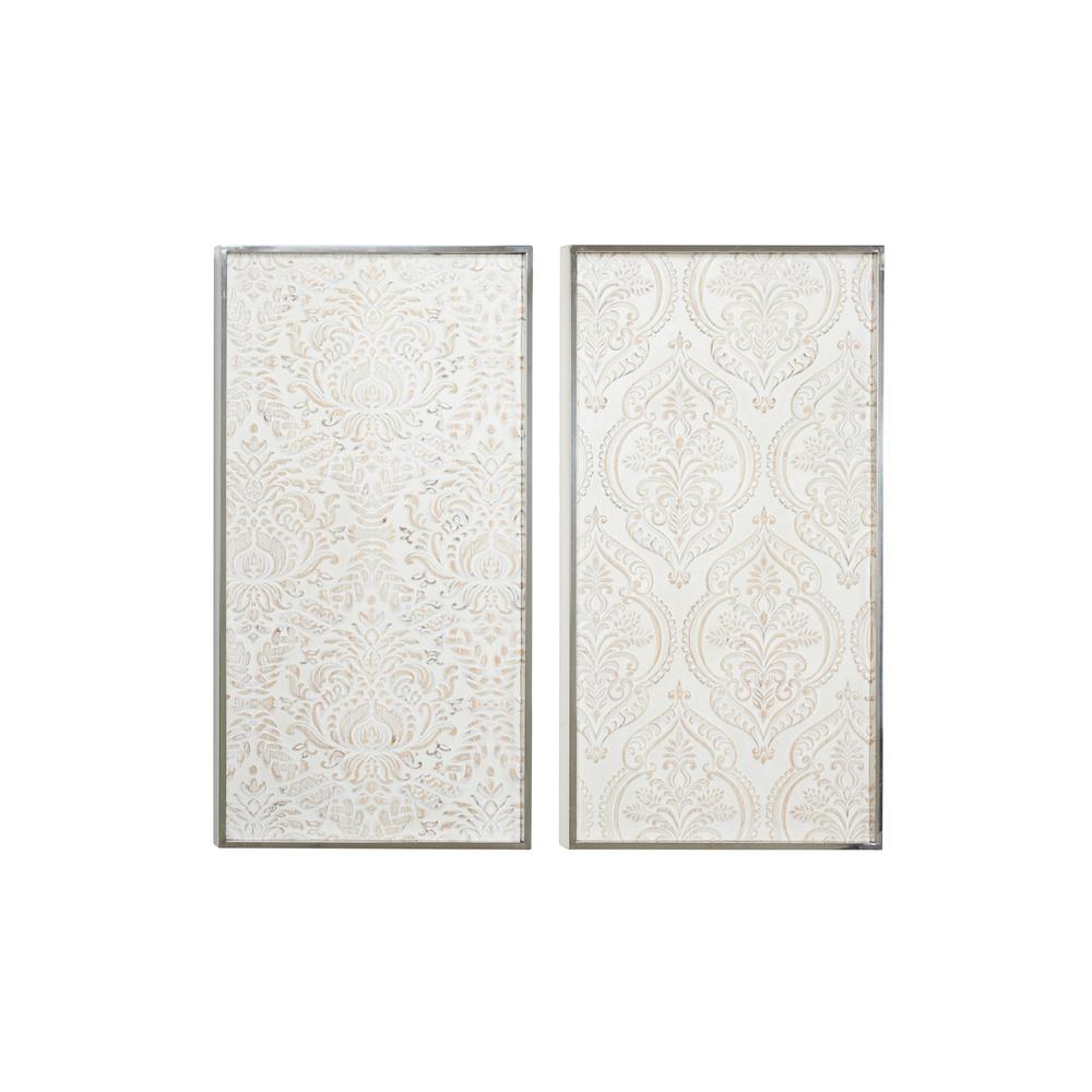 Litton Lane Large Rectangular Distressed White Damask Patterns