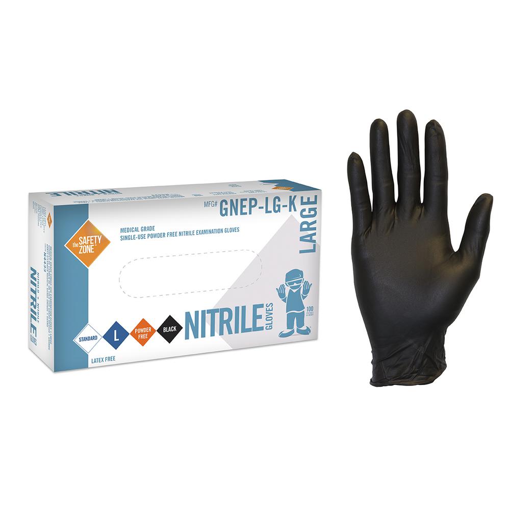 THE SAFETY ZONE X-Large Thick Black Nitrile Exam Glove Powder-Free Bulk 1000... by THE SAFETY ZONE