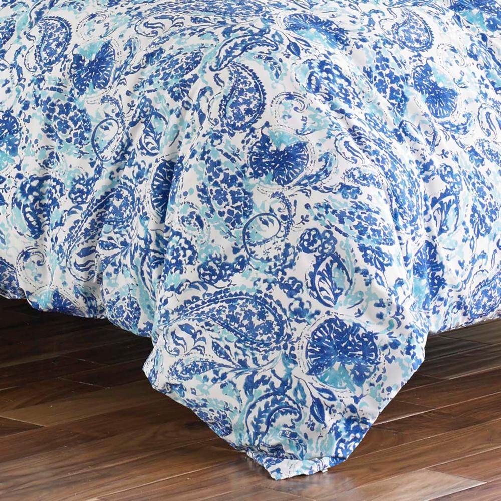 Poppy Fritz Brooke 3 Piece Blue Full Queen Cotton Comforter Set