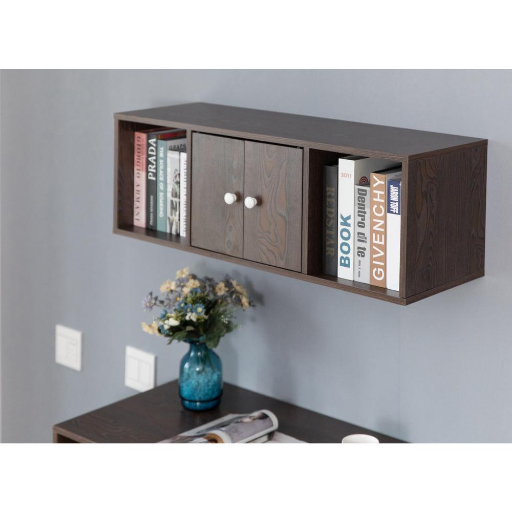 Basicwise Wall Mounted Brown Desk And Floating Hutch Office