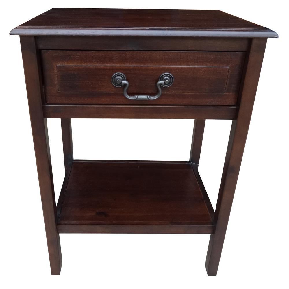 Noble House Banks Mahogany Brown Acacia Wood Accent Table with Shelf