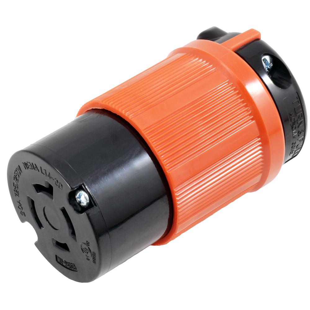 AC WORKS AC Connectors NEMA L14 20R 20 Amp 125 250 Volt 4 Prong   Black Orange Ac Works Plugs Connectors Asl1420r 64 1000 