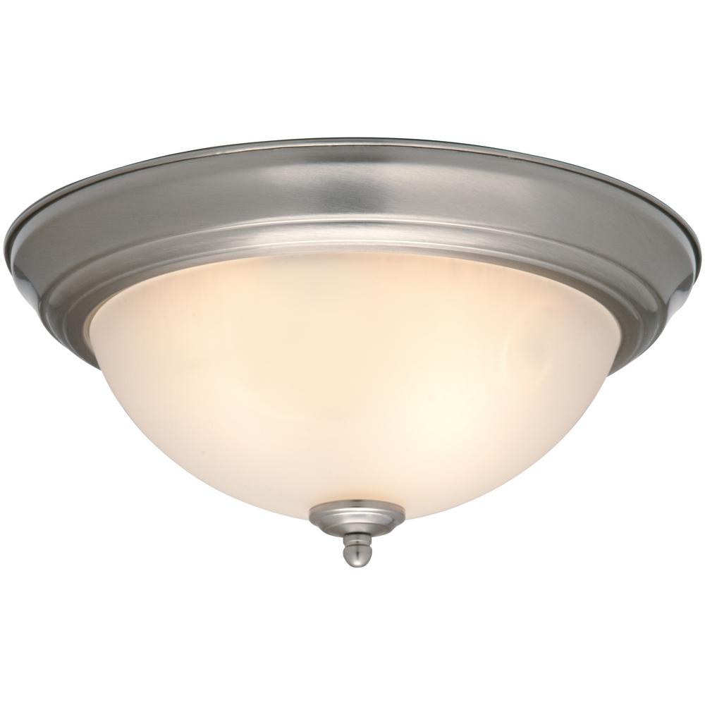 Commercial Electric 13 In 2 Light Brushed Nickel Flush Mount With Light Brushed Nickel Flush Mount