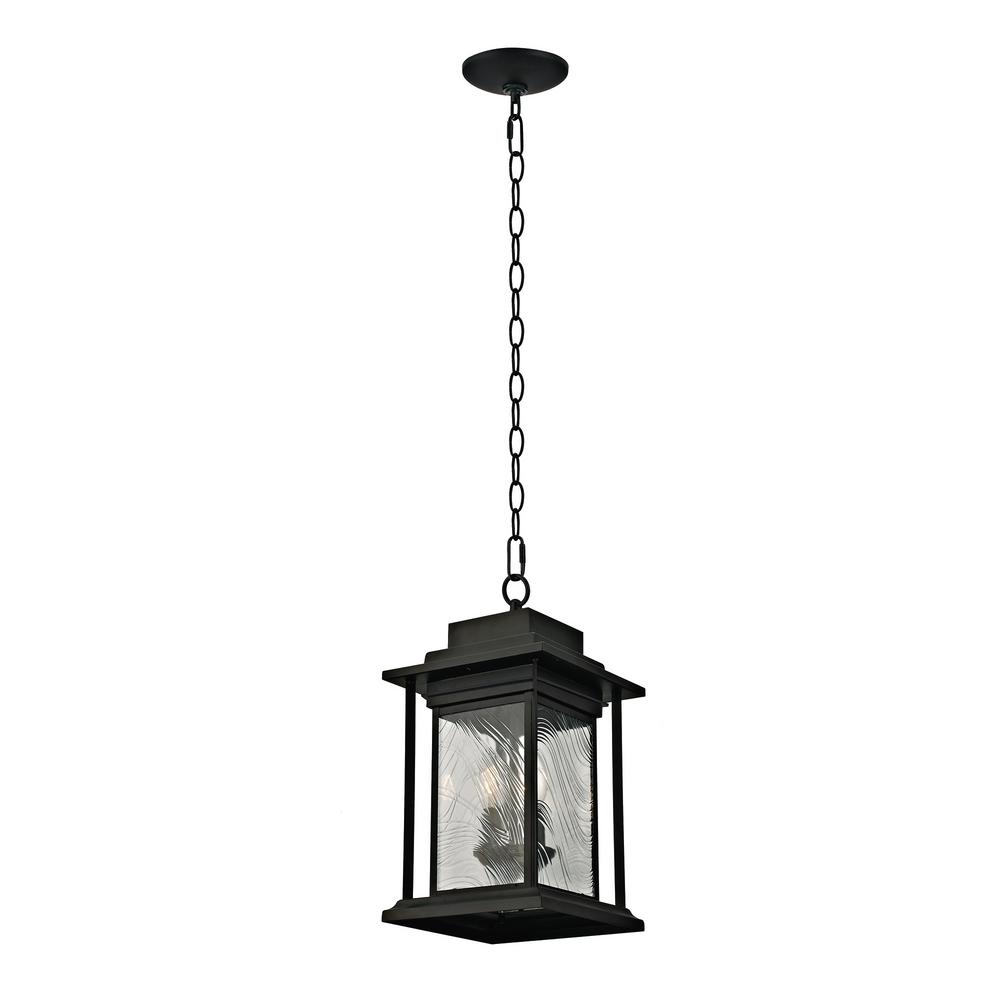 Photo 1 of 2-Light Transitional Outdoor Pendant with Watered Glass, Dark Bronze