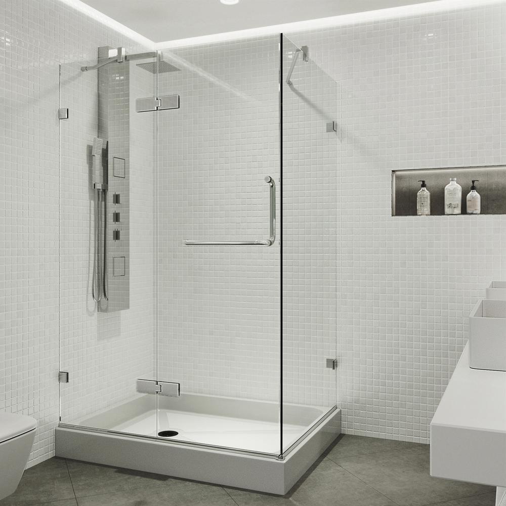 Vigo Monteray 40 25 In X 79 25 In Frameless Hinged Shower Enclosure In Chrome With Clear Glass With Left Base In White