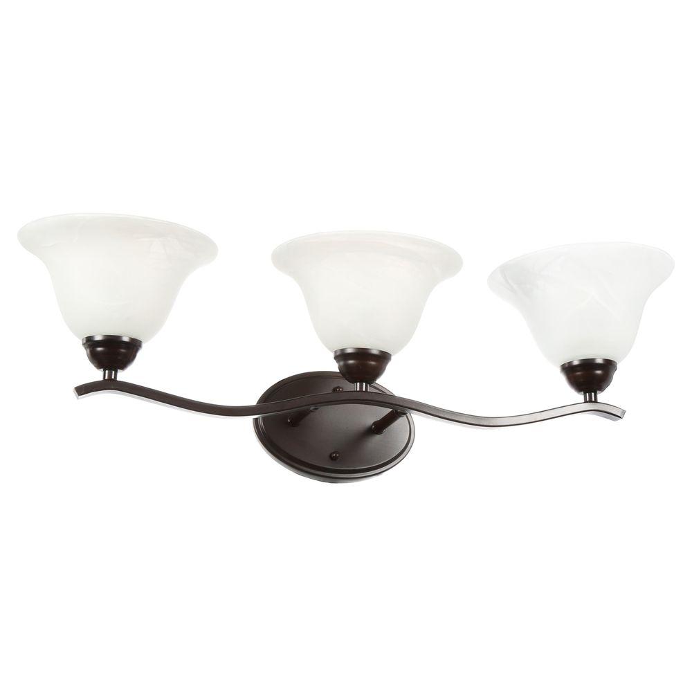Hampton Bay Bronze Vanity Lighting The Home Depot Andenne 3 Light Oil Rubbed Bronze Vanity With Bell Shaped Marbleized Glass Shades