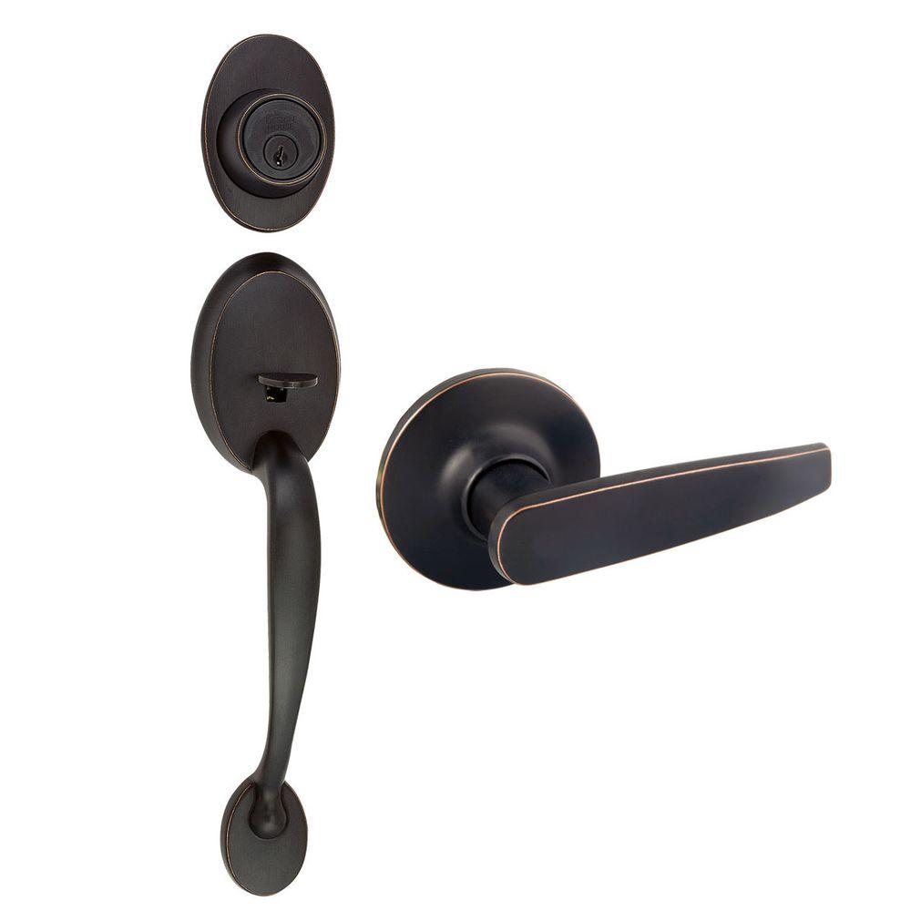 Design House Coventry Oil Rubbed Bronze Door Handleset With Delavan Lever Interior And Single Cylinder Deadbolt 702050 The Home Depot