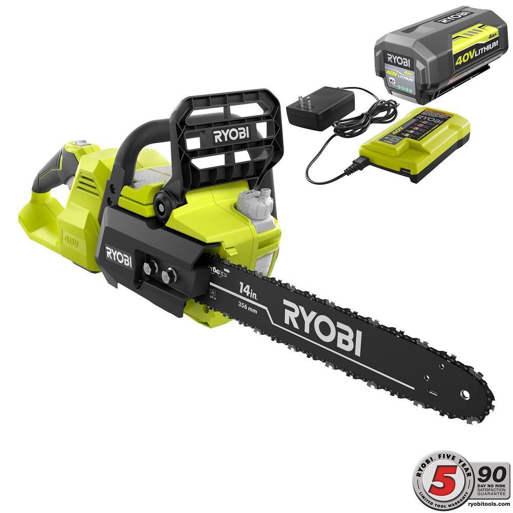 chainsaws outdoor power equipment the home depot40 volt brushless lithium ion cordless chainsaw, 4 ah battery