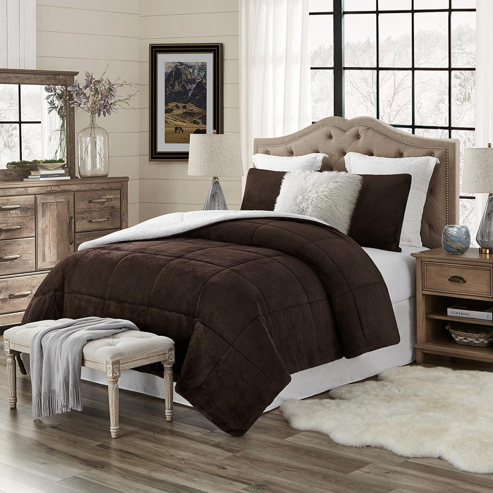 swift home Premium Ultra-Soft 3-Piece Chocolate Faux Fur Reverse to Sherpa Full/Queen Comforter and Sham Set, Chcolate was $93.99 now $56.39 (40.0% off)
