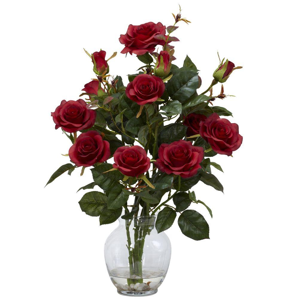 22 In H Red Rose Bush With Vase Silk Flower Arrangement 1281 Rd H Red Rose Bush With Vase Silk Flower Arrangement