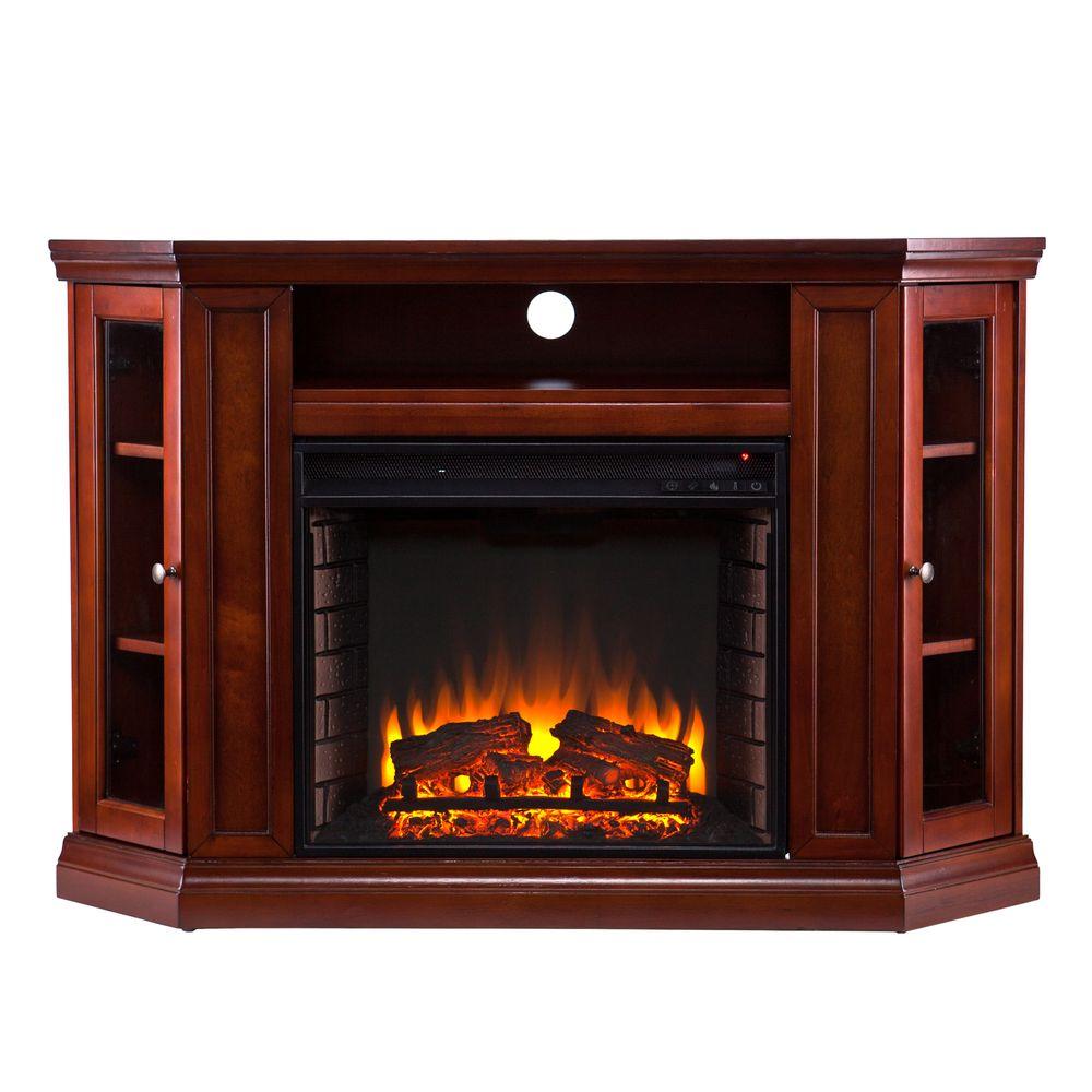 Southern Enterprises Claremont 48 in. Convertible Media Console Electric Fireplace in Mahogany