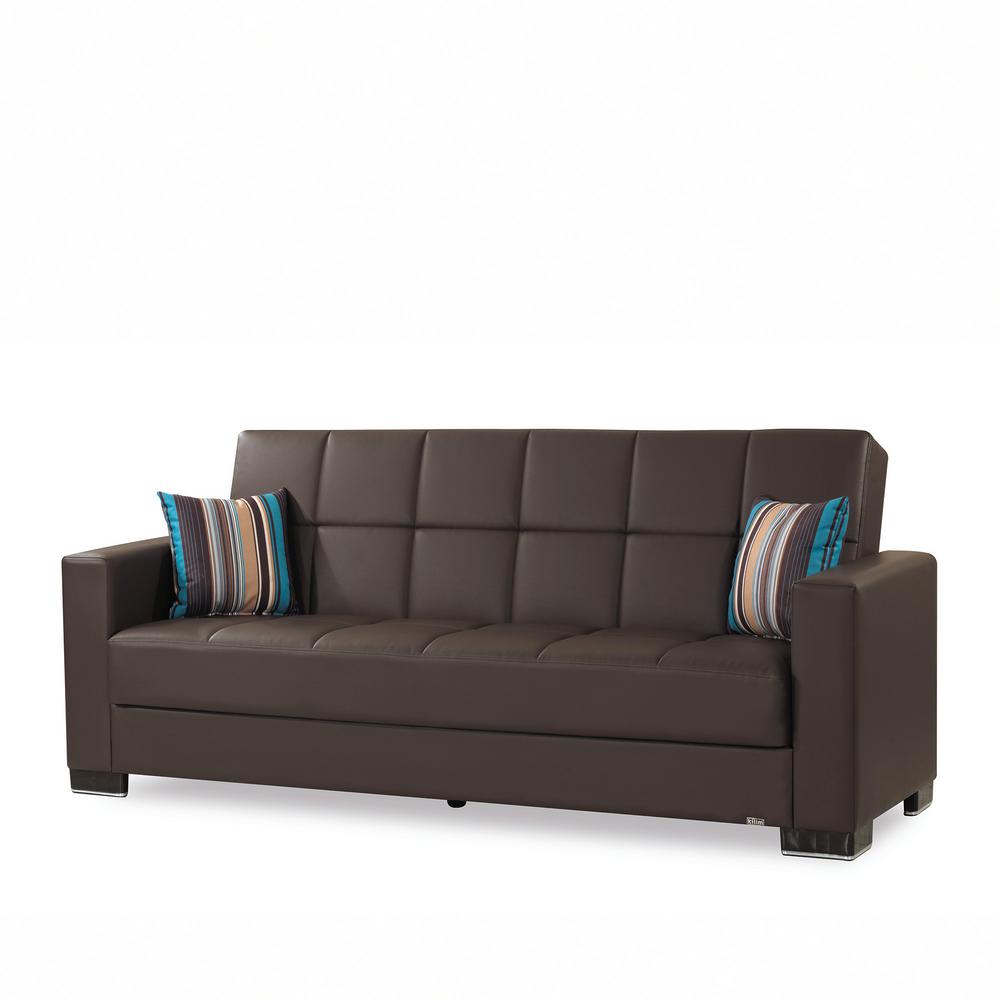 Ottomanson Armada Brown Leatherette Upholstery Sofa Sleeper Bed with