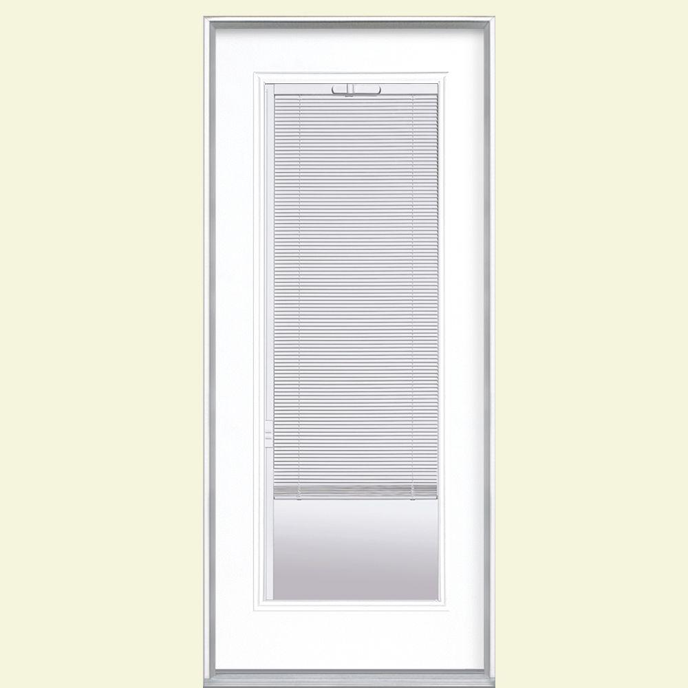 Masonite 32 In X 80 Full Lite Mini Blind Right Hand Inswing Full Lite Mini Blind Right Hand Inswing Painted Steel Prehung Front Door No Brickmold 27766 The Home Depot