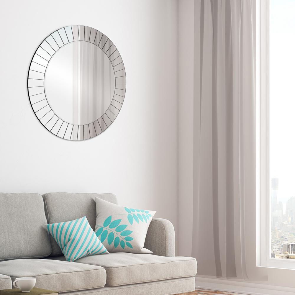Pinnacle Frameless Beveled Round Silver Decorative Mirror Pinnacle Frameless Beveled Round Silver Decorative Mirror