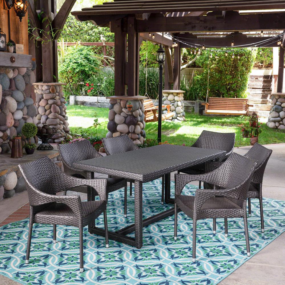 Noble House Abbott Grey 7-Piece Wicker Outdoor Dining Set-42341 - The