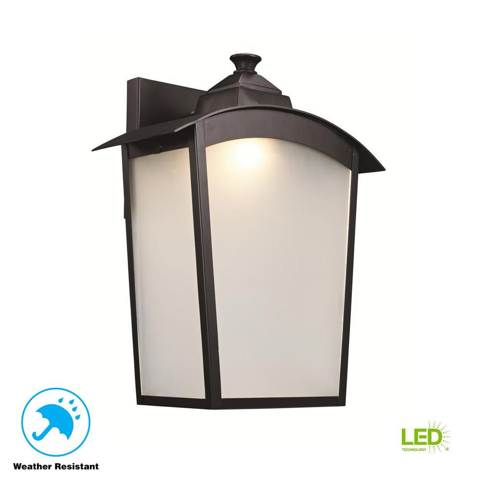 Clearance Outdoor Lighting The Home Depot 1 Light Rubbed Oil Bronze Outdoor Integrated Led Wall Mount Lantern