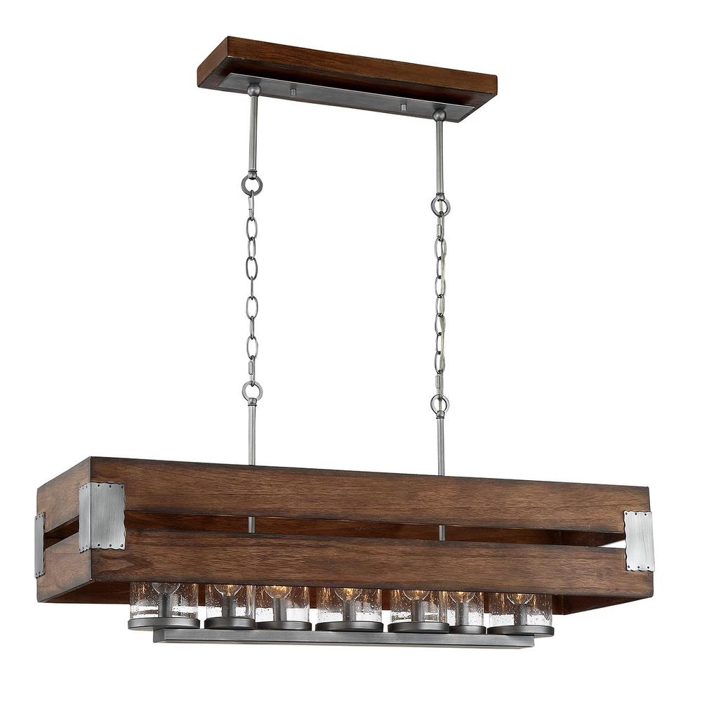 rectangular chandelier 7-light wooden frame clear seeded