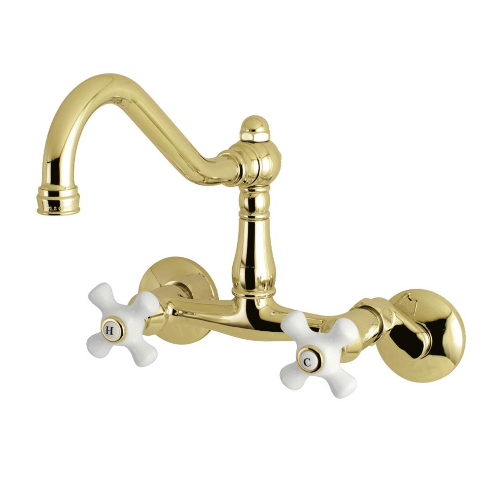 Kingston Br Vintage 2 Handle Wall Mount Standard Kitchen Faucet Vintage 2 Handle Wall Mount Standard Kitchen Faucet In Polished Br