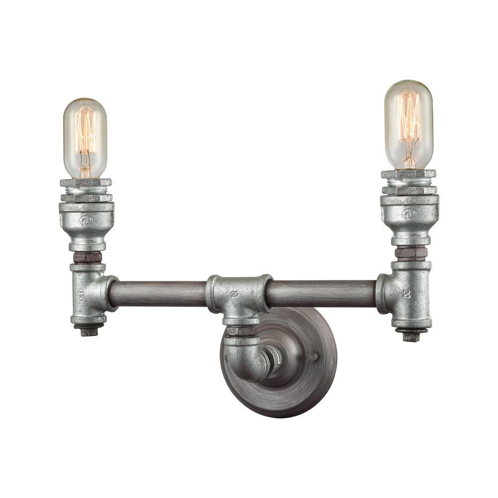 Titan Lighting Cast Iron Pipe 2 Light Weathered Zinc Vanity