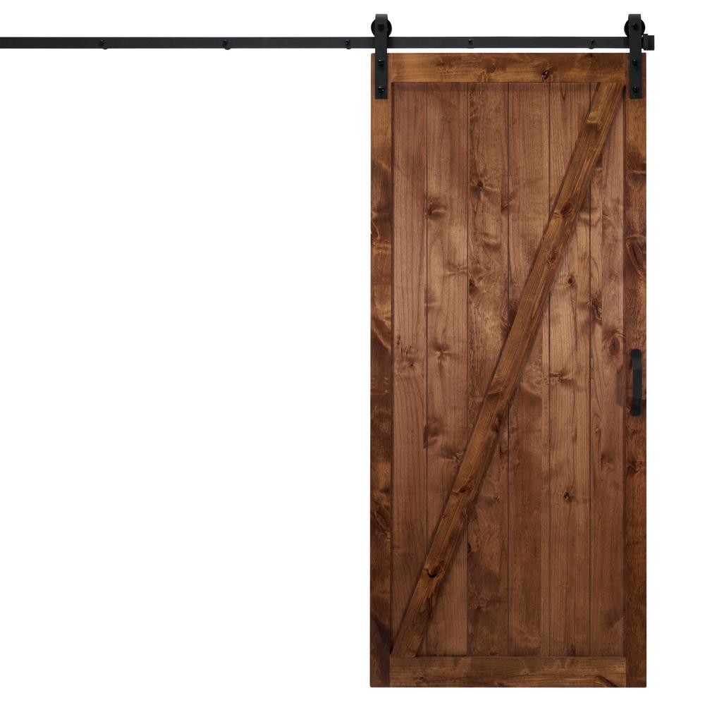 Dogberry Collections 36 In X 84 In Classic Z Walnut Alder Wood Interior Sliding Barn Door Slab With Hardware Kit