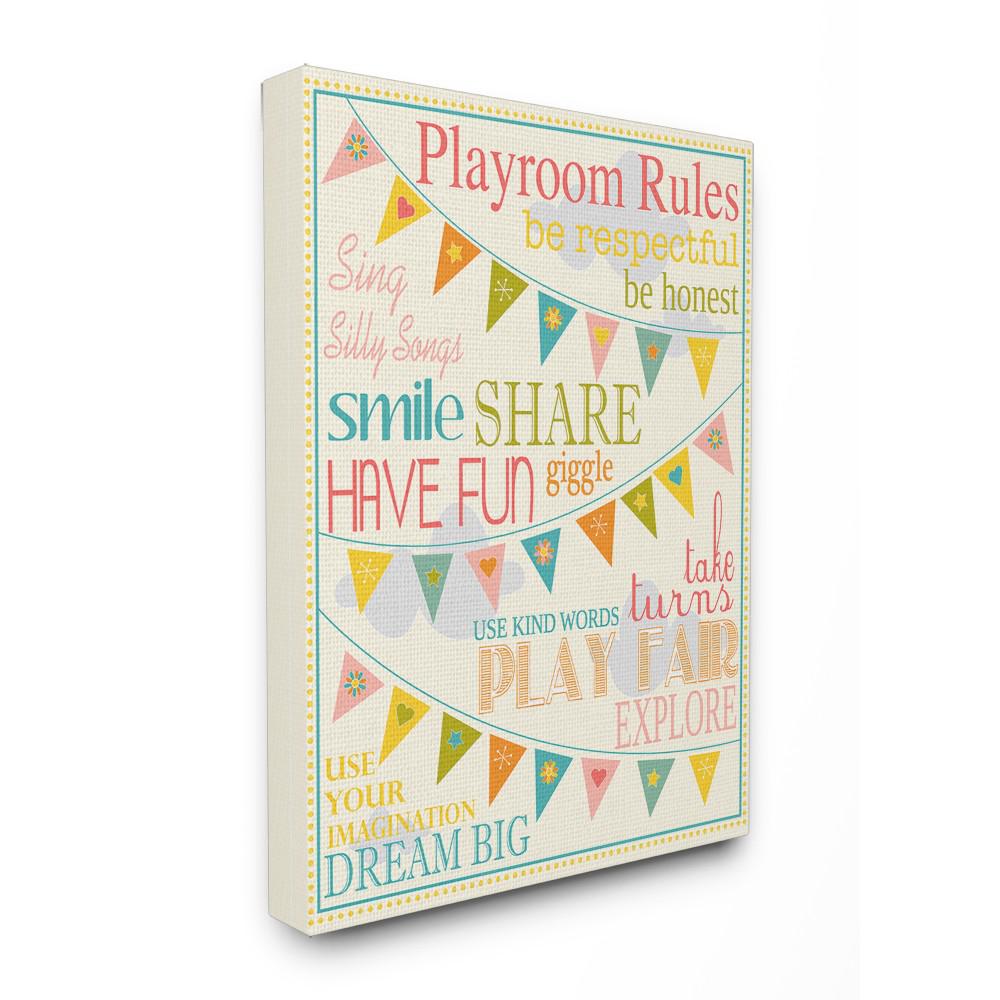 Stupell Industries 30 In X 40 Playroom Rules With Pennants Pink By Karen Zukowski Finny And Zook Printed Canvas Wall Art