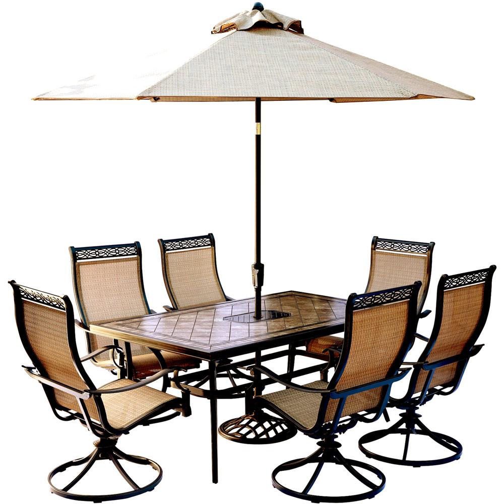 Hanover Monaco 7 Piece Outdoor Dining Set With Rectangular Tile Top