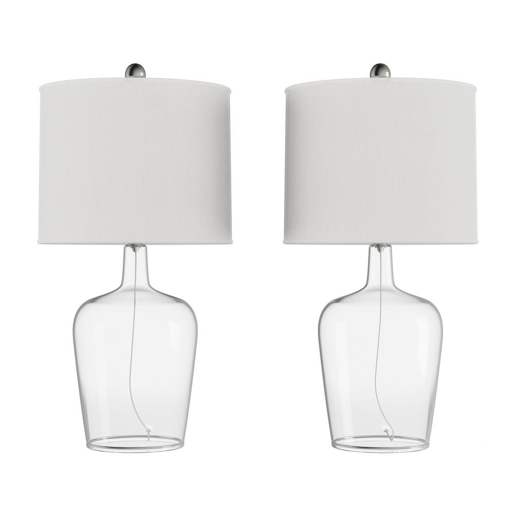 Lavish Home 26 In Ivory Modern Cloche Style Glass Led Table Lamps