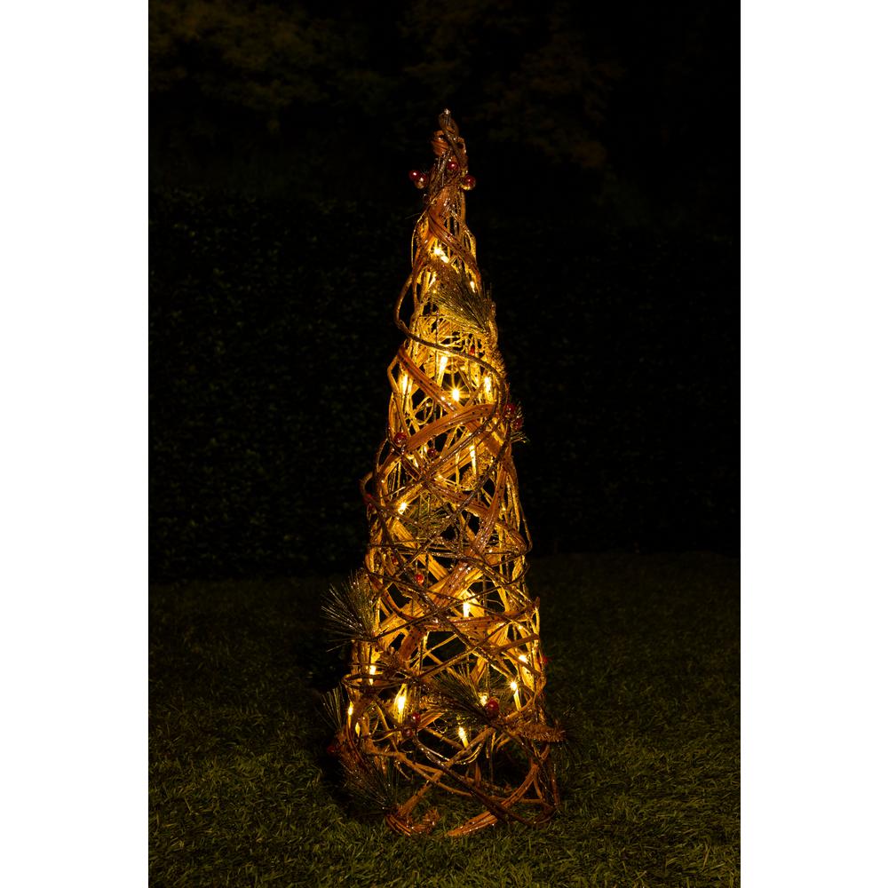 Alpine 24 in. Rattan and Berry Christmas Cone Tree with 20 LED Lights