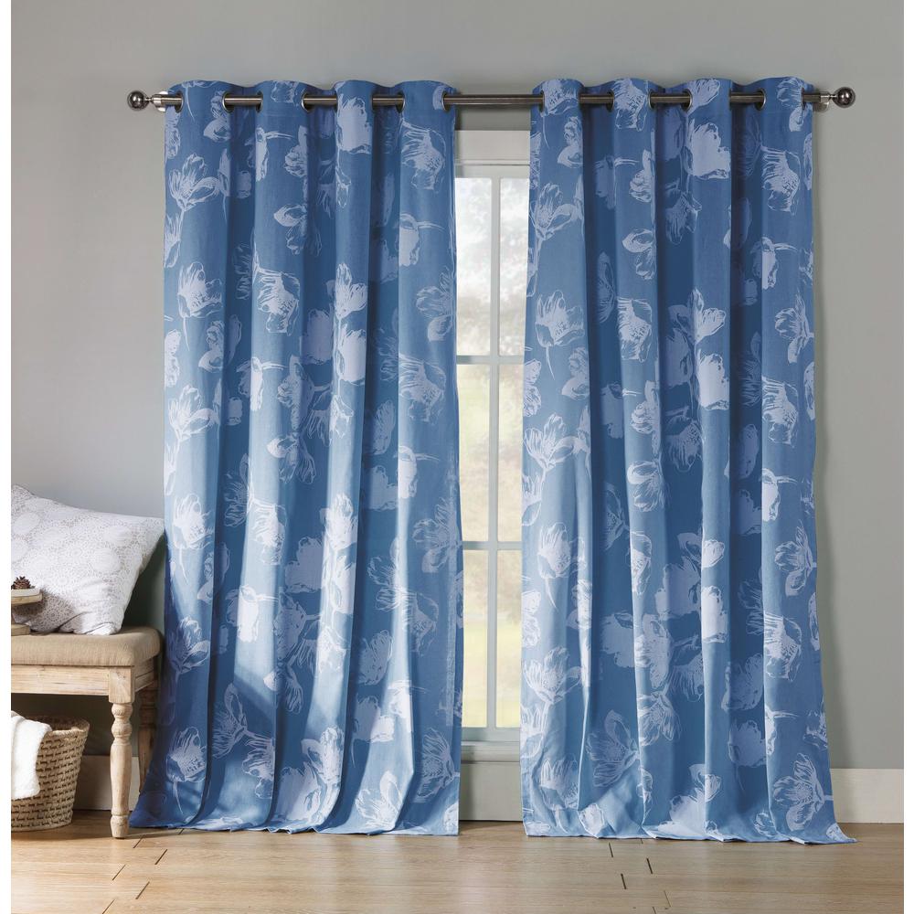 Kensie Aster 84 In L Polycotton Grommet Panel In Dusty Blue 2