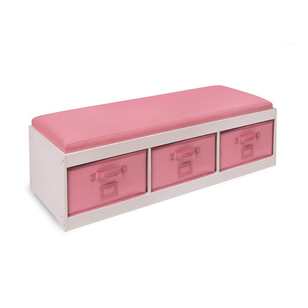 Badger Basket Kid S White Pink Cushion And Three Bin Bench 90900