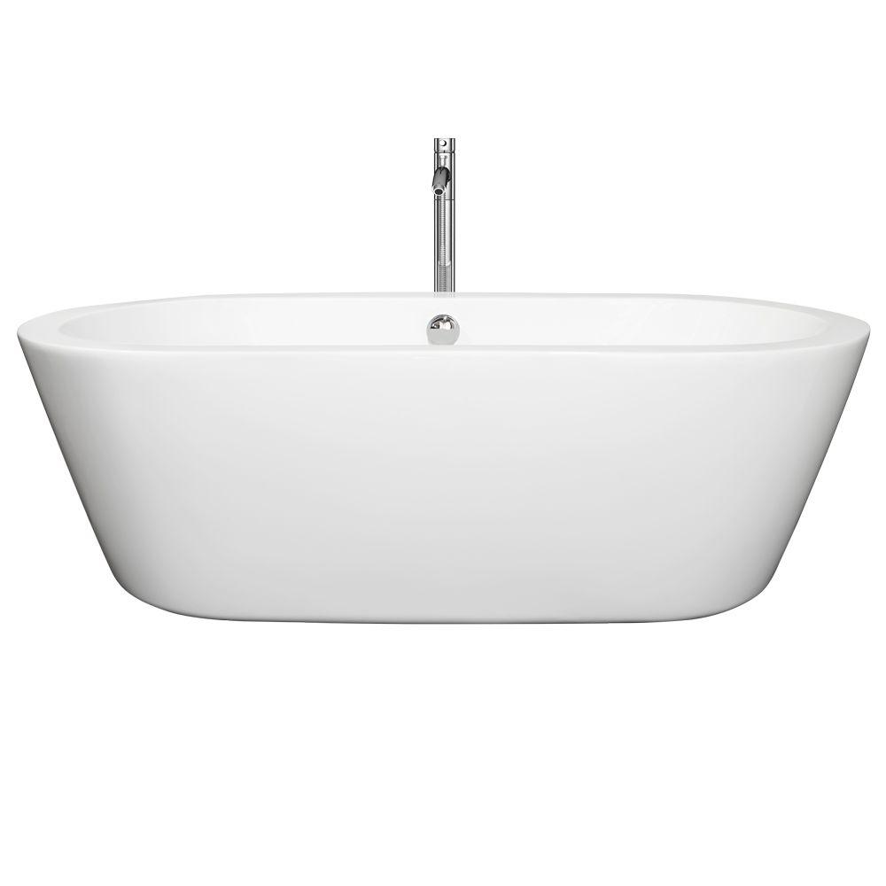 Wyndham Collection Mermaid 71 In Acrylic Flatbottom Center Drain Acrylic Flatbottom Center Drain Soaking Tub In White With Floor