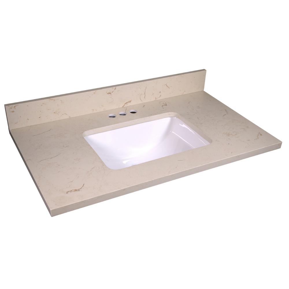 Design House 37 In W X 22 D Vanity Top Giallo Quartz With Solid White Square Ceramic Undermount Bowl