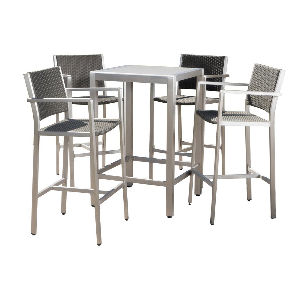 Noble House Valentina 5 Piece Wicker Outdoor Bar Height Bistro Set Noble House Valentina 5 Piece Wicker