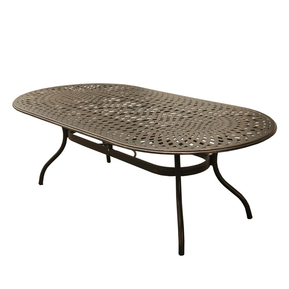 95 In Contemporary Modern Oval Aluminum Outdoor Dining Table Mesh Contemporary Modern Oval Aluminum Outdoor Dining Table Mesh Lattice In Bronze
