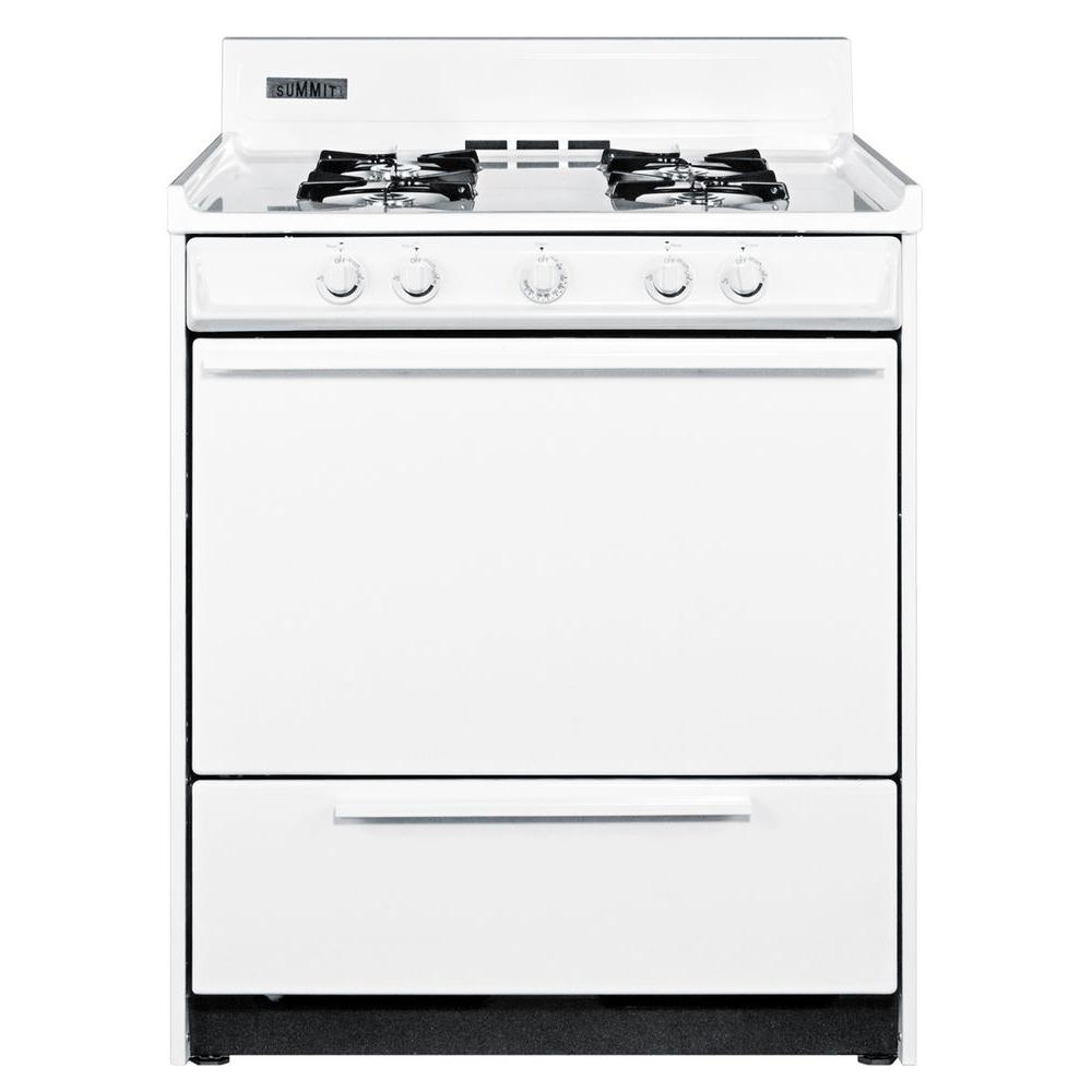 Summit Appliance 30 in. 3.69 cu. ft. Gas Range in WhiteWNM2107 The