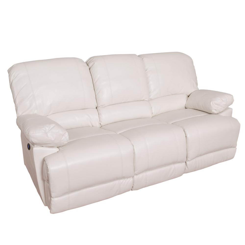 CorLiving Lea White Bonded Leather Power Reclining Sofa with USB Port LZY312S The Home Depot