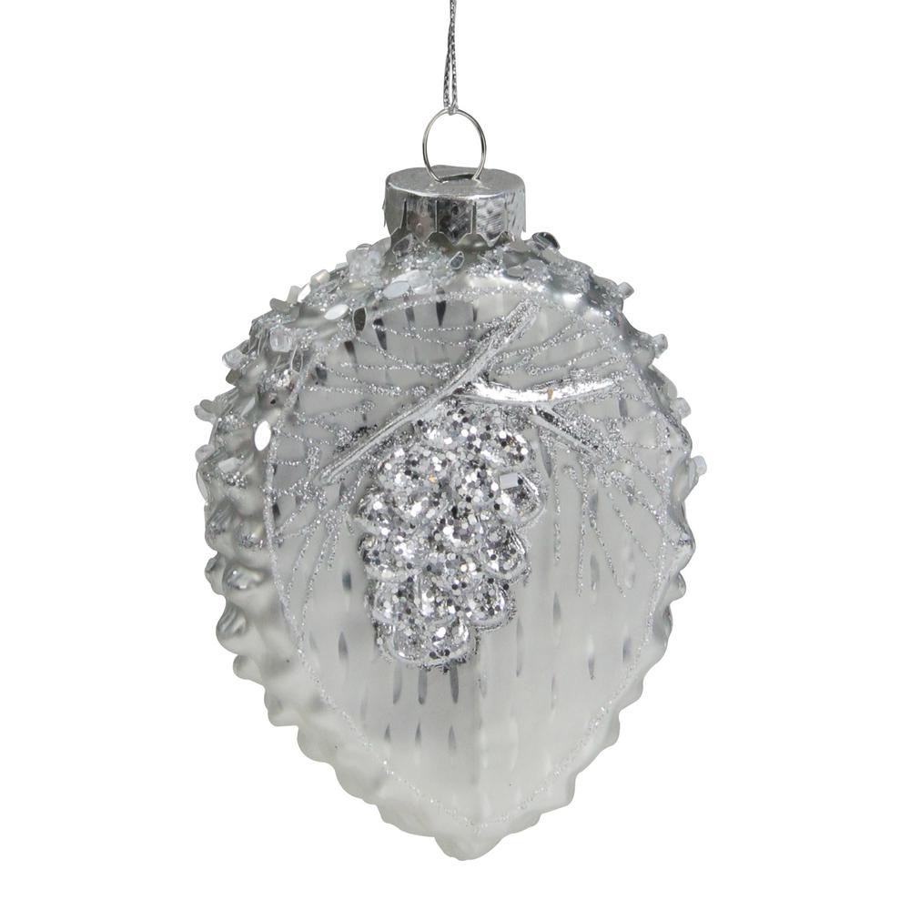 Northlight 5 In Glittery Silver Half Pine Cone Glass Christmas Ornament 33750242 The Home Depot
