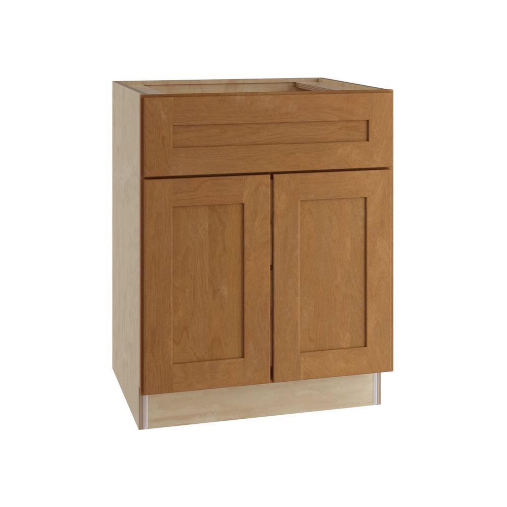 Medium Brown Birch Kitchen Cabinets The Home Depot Hargrove Embled 24x34 5x24 In Base Cabinet With 2 Doors Cinnamon